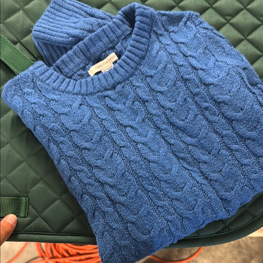 American Eagle Blue Crewneck Cable Knit Sweater